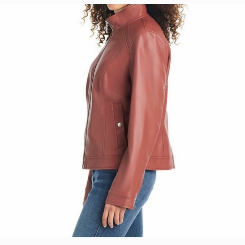 Vince Camuto Womens Faux Leather Jacket, pink nwt - Picture 3 of 7